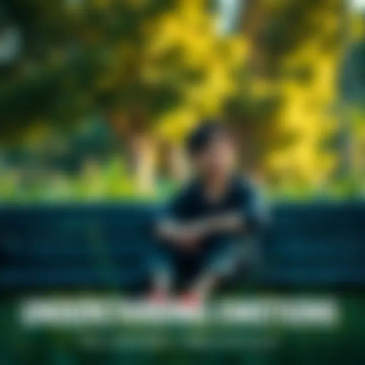 A person sitting on a bench, looking contemplative with a mix of emotions on their face. They are surrounded by nature, symbolizing the journey through feelings.