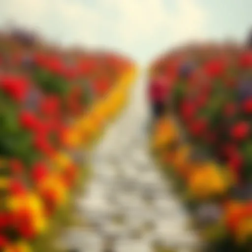 A person confidently walking down a vibrant, winding path surrounded by various colorful flowers, symbolizing individual choices in life.