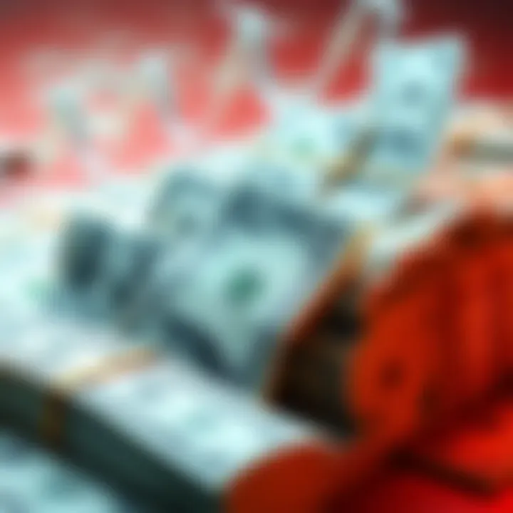 A visual representation of U.S. dollars with a large number of bills gradually increasing, symbolizing the rapid creation of currency over five years.