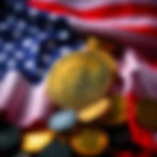 A visual representation of the US flag and cryptocurrency symbols, illustrating the seizure of Iranian crypto assets.