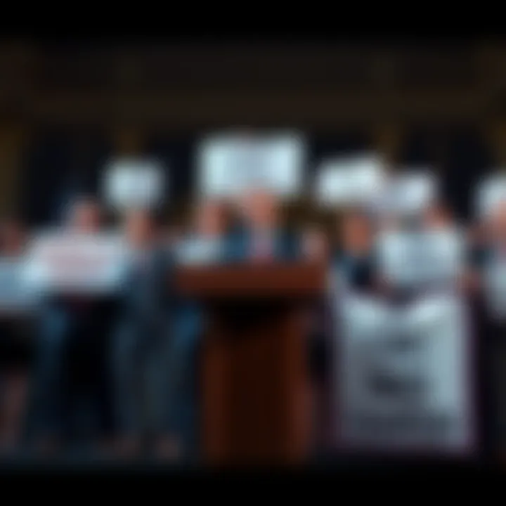 A group of US lawmakers gathered at a press conference, expressing concerns over Central Bank Digital Currency implementation with signs advocating for privacy and fiscal autonomy.