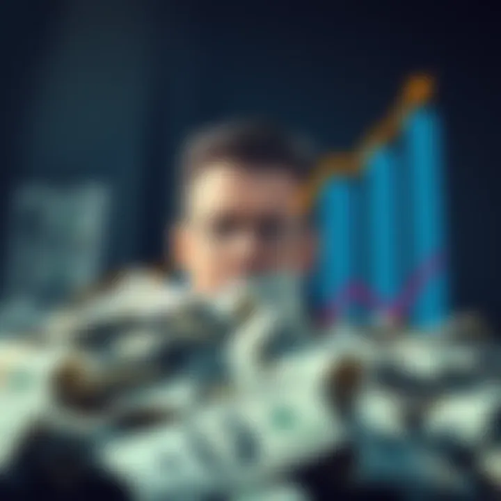 U.S. Government Debt Concerns A worried person looking at a large pile of dollar bills and a chart showing rising debt levels.