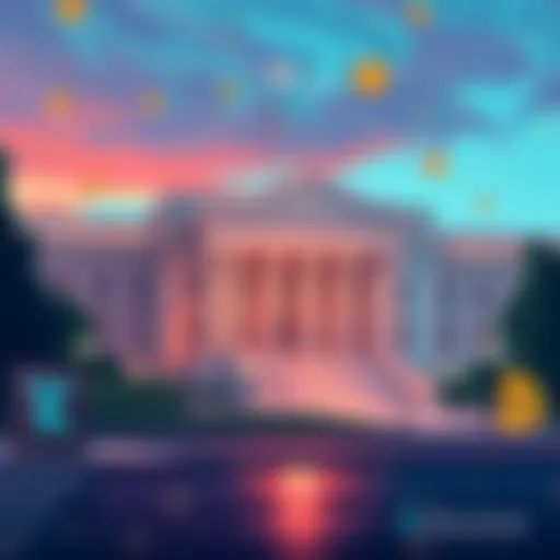 An illustration showing the US Treasury building with digital elements representing stablecoins and financial transactions, alongside Kraken's logo indicating their role in fund management.