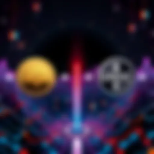 Illustration showing USD Coin and USDC logos with arrows depicting differences and uses in digital transactions