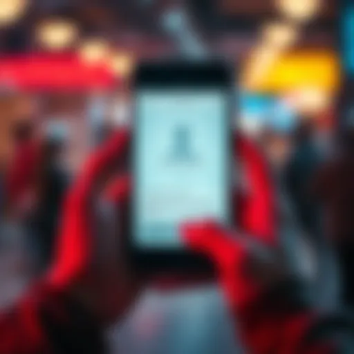 A frustrated person holding a smartphone showing a failed document verification screen for an app, with blurry images of identification documents in the background