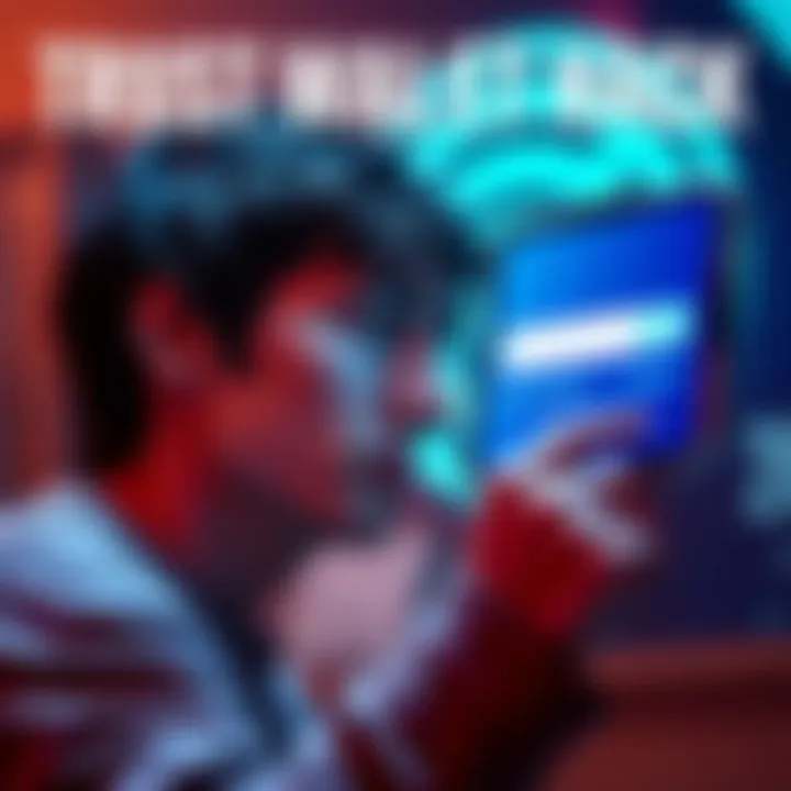 A person looking distressed while checking their Trust Wallet, showing a screen with a low balance. The background has a blurred image of a cryptocurrency logo.