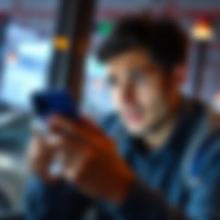 A person looking worried while using a phone, with a payment receipt in hand, expressing frustration over a scam incident.