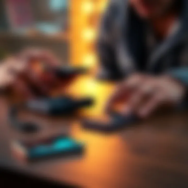A person frustrated with a Ledger device decides to switch to a Trezor hardware wallet, showing their new wallet and the old one discarded on a table