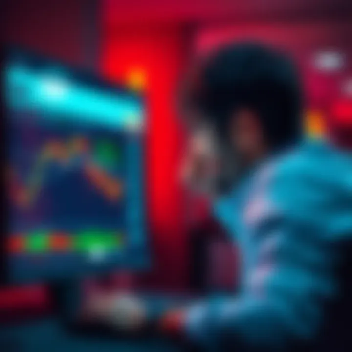 A frustrated person looking at a computer screen showing a restricted trading account.