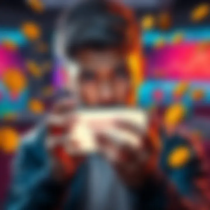 User frustrated with superdraw bug A person looking worried while holding a smartphone, showing a screen with a superdraw entry issue, surrounded by sweatcoins