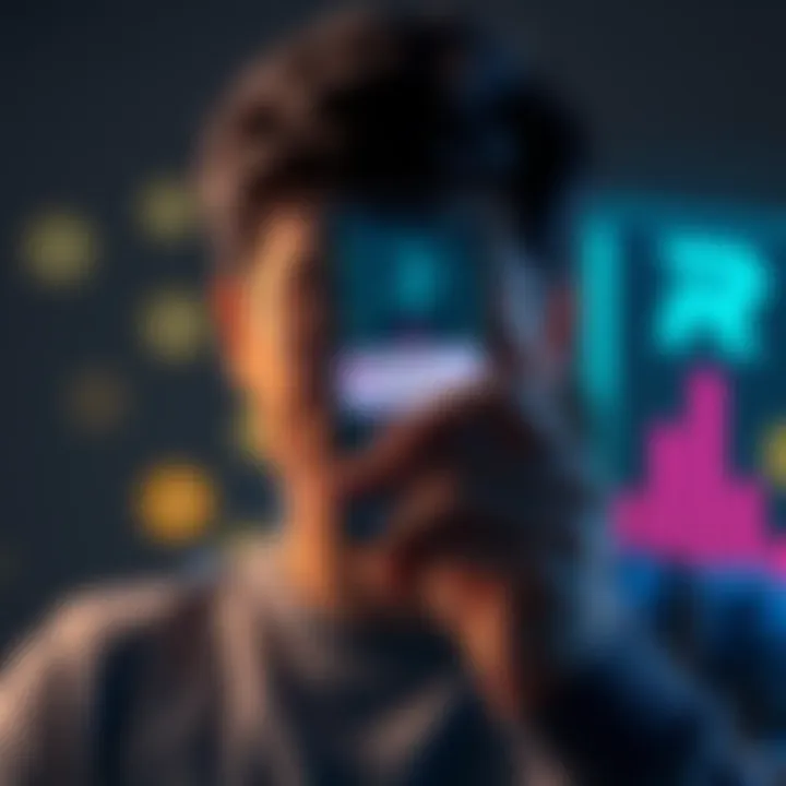 A person looks frustrated while viewing their phone showing a transaction refusal from Revolut, with cryptocurrency symbols in the background.