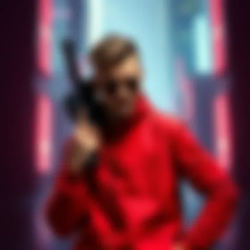 Uzi wearing a stylish red outfit with a confident stance