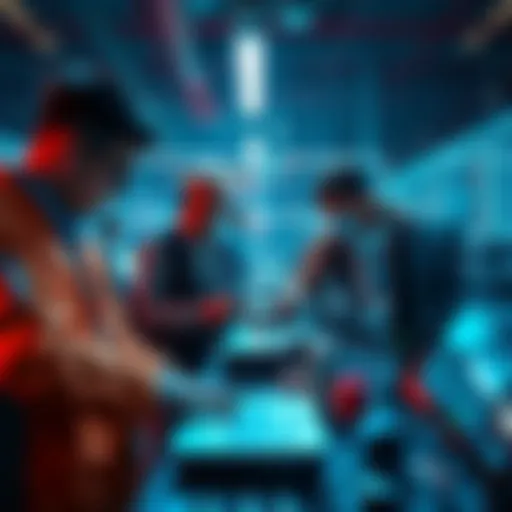 A group of validators actively gathering and managing data in a digital environment, showcasing their tools and methods.