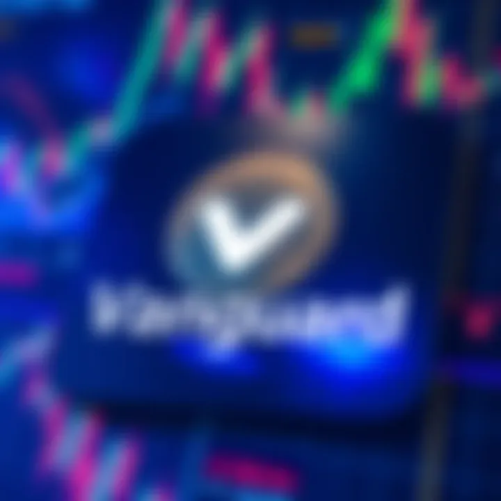 Vanguard logo with Bitcoin symbol and stock market chart background