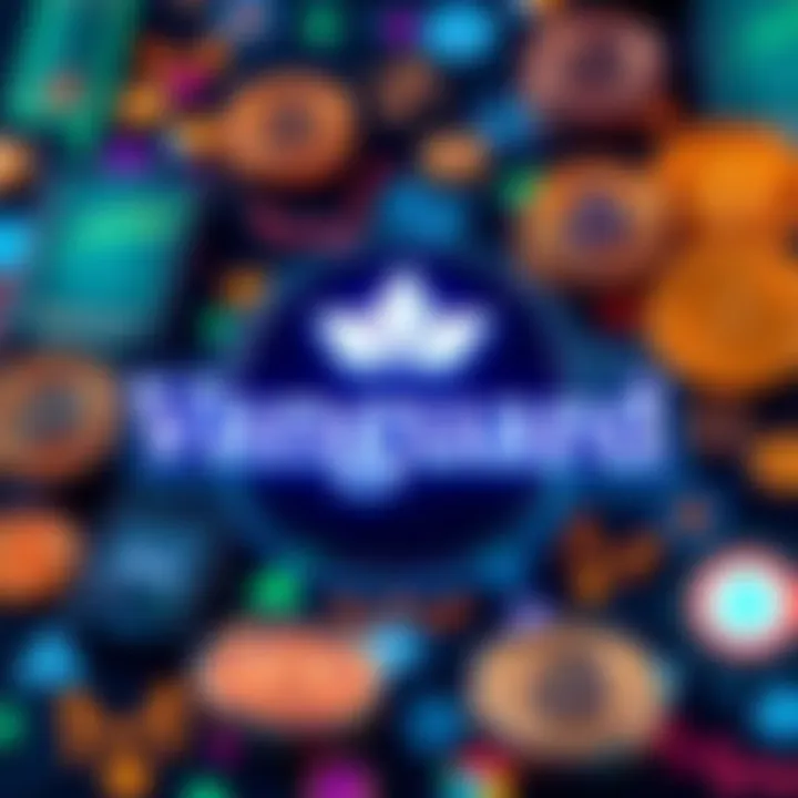 Vanguard logo surrounded by Bitcoin and digital asset icons