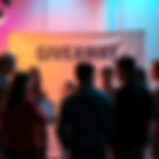 A group of people sharing ideas and comments about a video, with a giveaway banner in the background