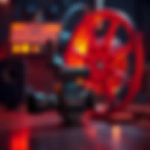 A small video camera next to a large traditional film reel, symbolizing the relationship between video and traditional media.