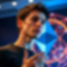 Vitalik Buterin speaking on Ethereum's achievements in blockchain technology, with the Ethereum logo in the background.