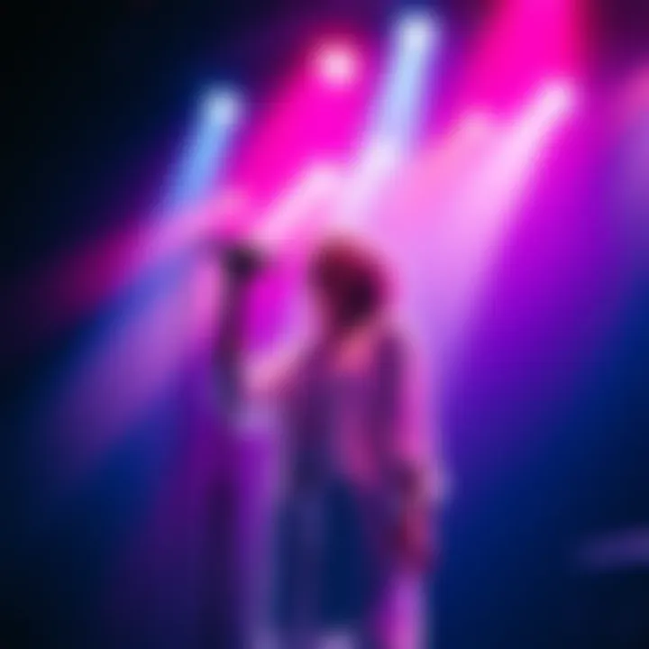 A singer passionately performing a vocal cover of Infinite Baths Outro on stage with vibrant lighting.