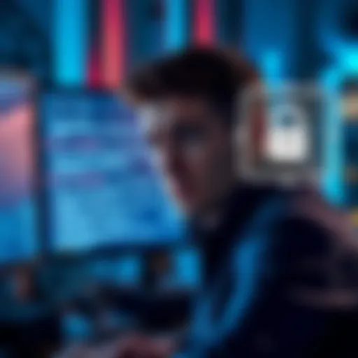 A frustrated person looking at a computer screen showing login errors, with a VPN icon in the corner