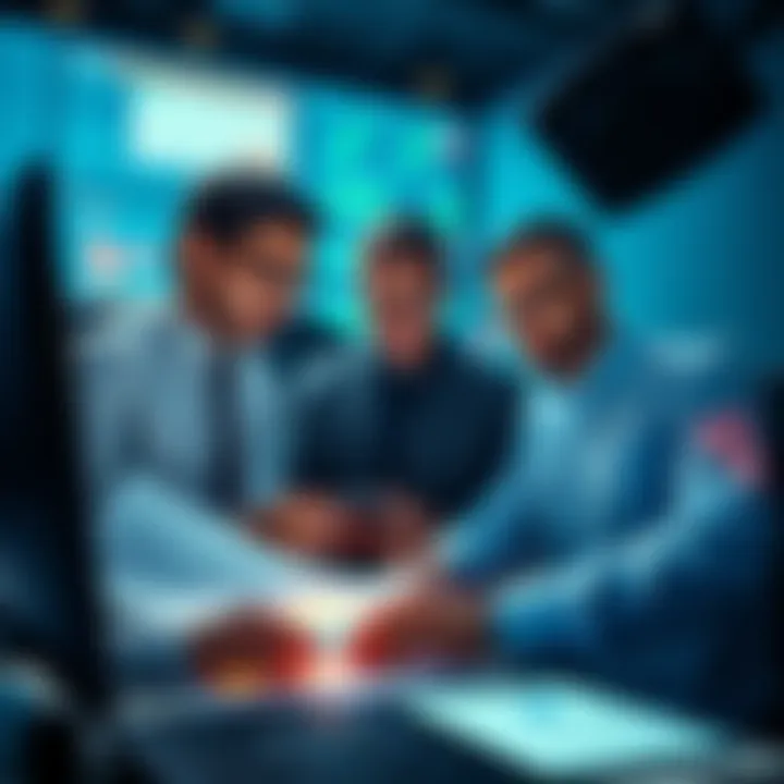 Financial experts from Wall Street and Silicon Valley analyzing charts and graphs showing investment in Solana ETFs