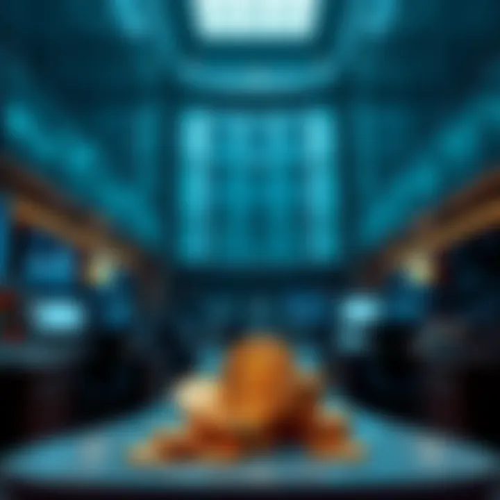 A Wall Street office with financial charts and XRP coins displayed prominently, representing massive XRP holdings.