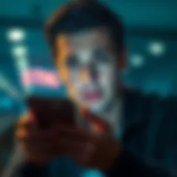 A person appears worried while checking their phone, indicating a financial mistake. A visual representation of crypto wallet errors and scams.