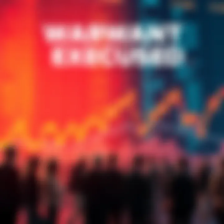 A visual representation of stock market charts showing a spike in warrant exercises in the past six months, with people discussing trends in finance.