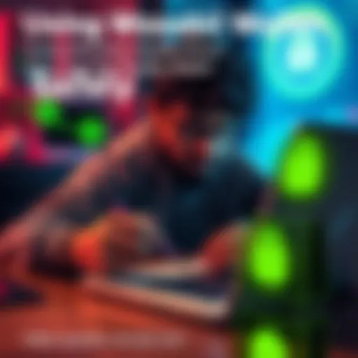 A beginner reviewing the Wasabi wallet interface on a laptop, with security icons around, emphasizing safety features