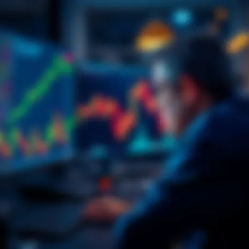 A tired investor gazes at fluctuating market charts on a computer screen, symbolizing crypto fatigue and market indifference.