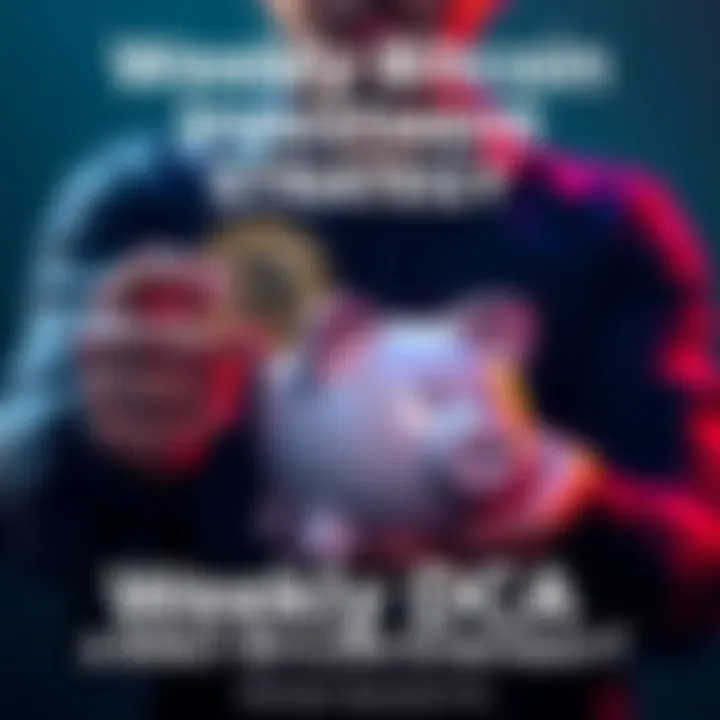 A person holding a piggy bank and a Bitcoin symbol, representing weekly investments of $100