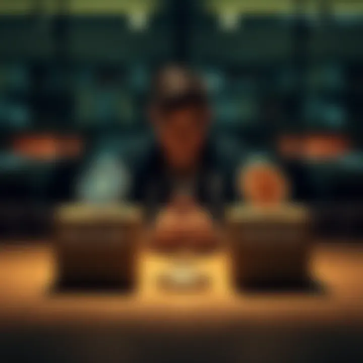 A person sits at a table with two boxes labeled 'Badges' and 'Tier Jump' weighing the pros and cons of each choice.