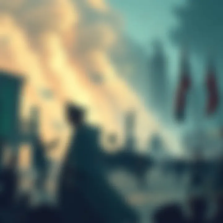 Illustration showing key events from the Weimar Republic, including economic struggles and political gatherings, reflecting on their influence today