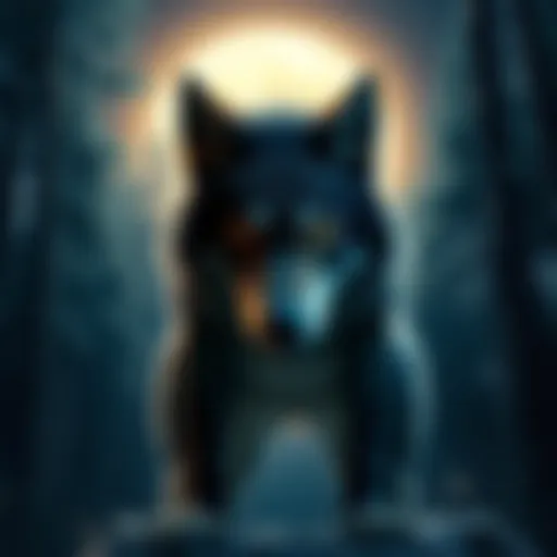 A werewolf character under a full moon A werewolf character stands in a forest under a glowing full moon, showcasing its furry features and intense gaze
