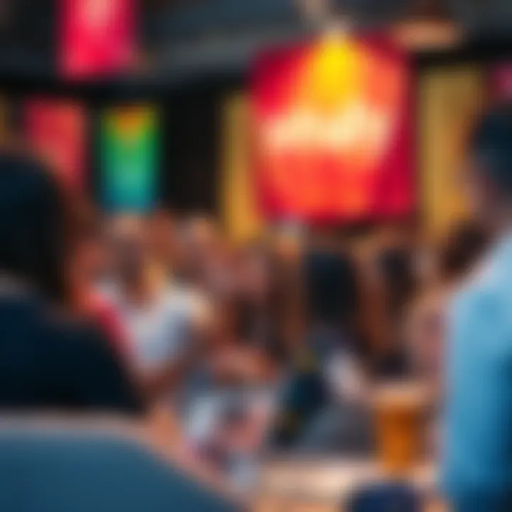 A vibrant community gathering celebrating Whally's successful launch, featuring people excitedly discussing future collaborations, with a backdrop of colorful banners and promotional materials.