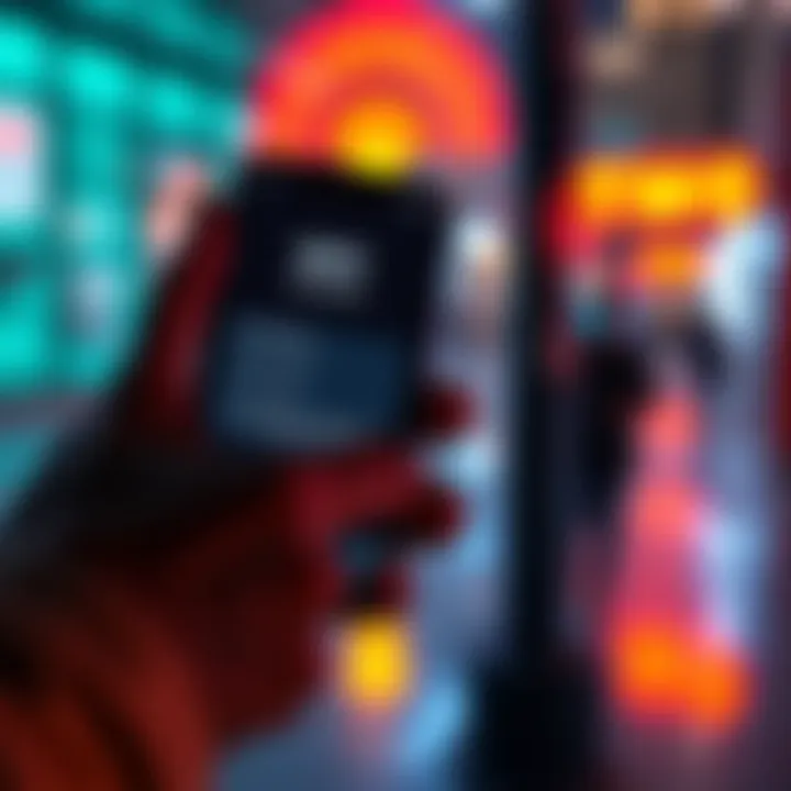 A person holding a smartphone displaying Wi-Fi scanning options, with signal bars in the background