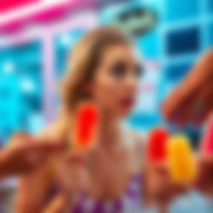 A woman doing a humorous double take as she sees colorful popsicles being served.