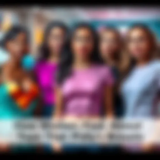 A group of women in various stylish tops with awkward fits on their breasts, sharing their opinions about fashion choices.