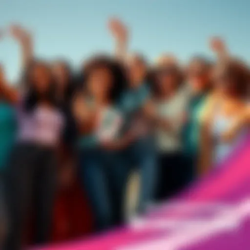 A diverse group of women of different ages and backgrounds, joyfully celebrating and standing together, symbolizing strength and unity on International Women’s Day.