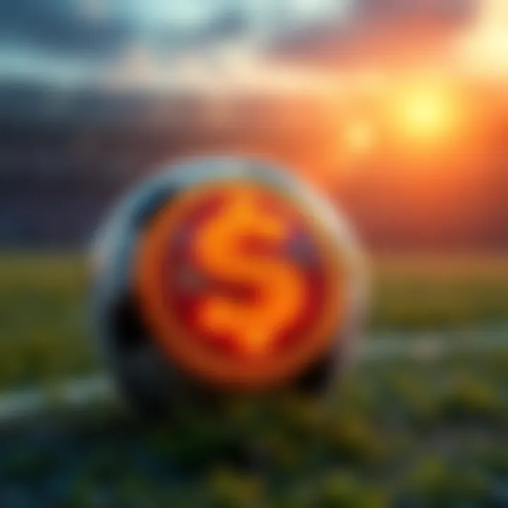 A soccer ball sitting on a field with a glowing $CHZ token symbol in the foreground, showcasing the connection between sports and cryptocurrency.