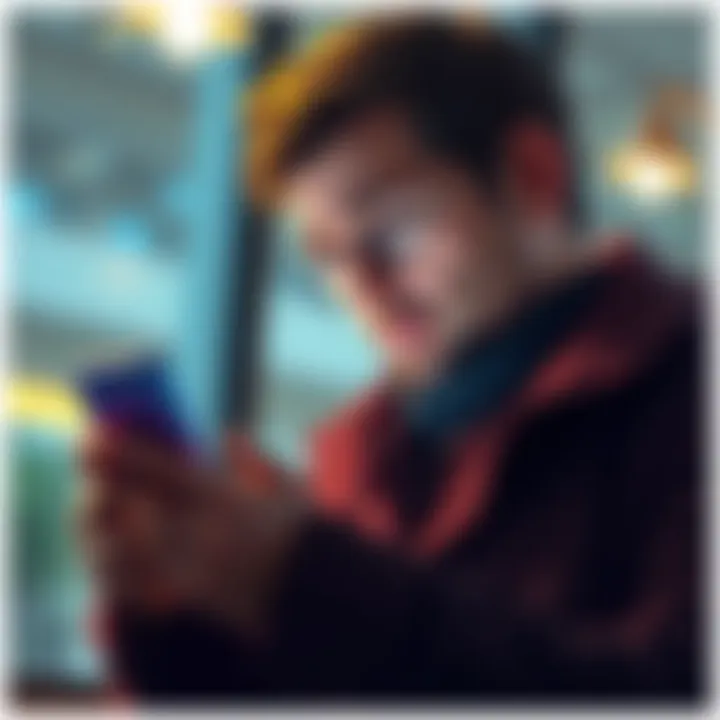 Person checking bank app with worried expression A concerned individual looking at their bank app on a smartphone, worried about delayed payments and account issues due to AML reviews.