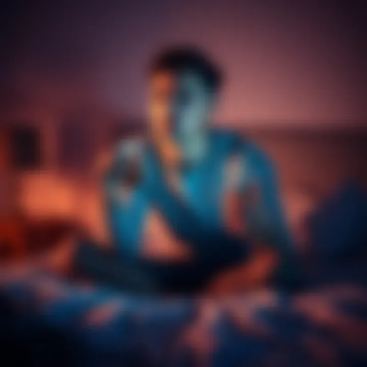 Individual sitting on a bed, looking stressed and holding a pill bottle, expressing concern over side effects from medication.