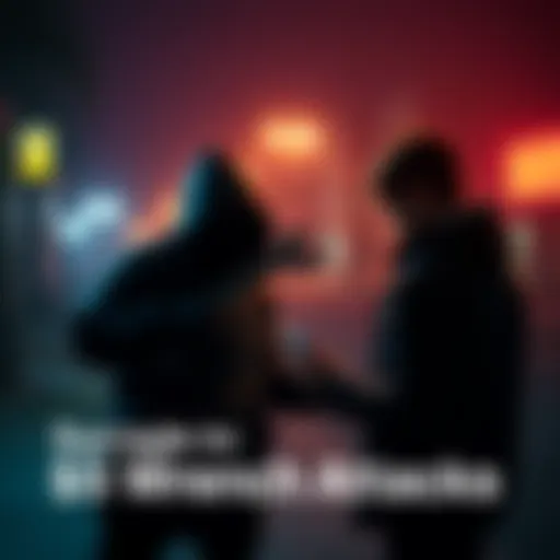 A shadowy figure holding a wrench approaches a person looking at their phone, symbolizing a $5 wrench attack on crypto holders.