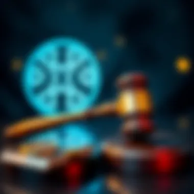 A digital representation showing XRP symbol alongside a gavel, symbolizing the impact of the Clarity Act on cryptocurrency regulations.