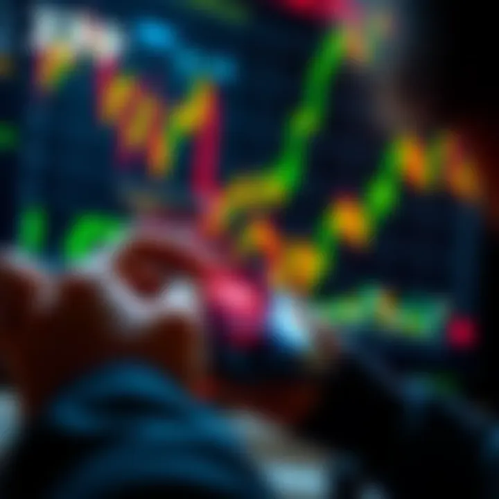 XRP investment concept A person analyzing XRP cryptocurrency data on a smartphone with financial charts in the background.