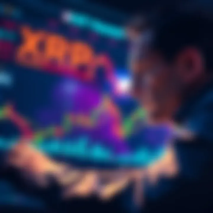 XRP Investment Dilemma An investor looking at a graph showing fluctuating prices of XRP while contemplating their financial choices
