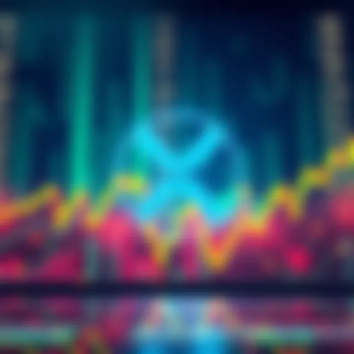 Illustration showing XRP logo with financial charts and a backdrop of falling stock prices, symbolizing the $100 billion shift in strategy amid market turmoil.