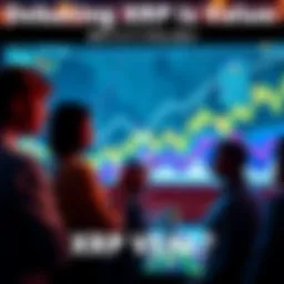 People discussing XRP's value with charts and graphs in the background