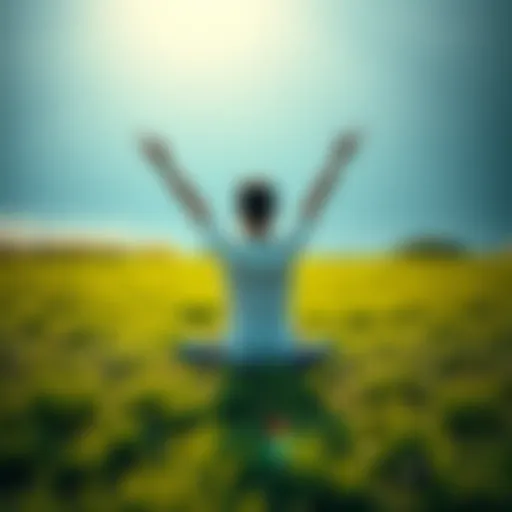 Individual doing yoga on a grassy field to relax during a bitcoin downturn