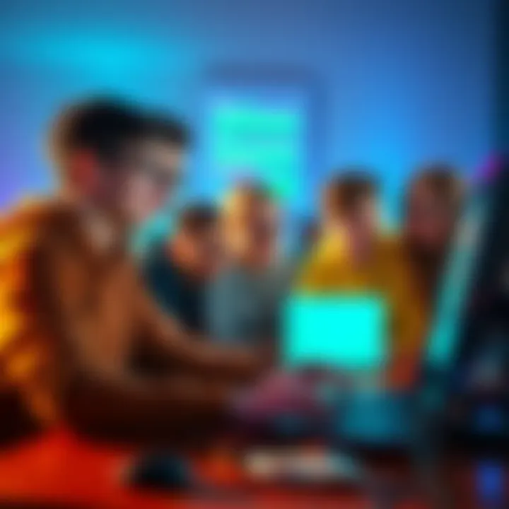 A group of young innovators aged 18-25 collaborating online during a hackathon